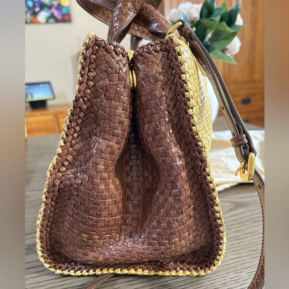Prada Madras Woven and Leather Tote Bag - Picture 4 of 16